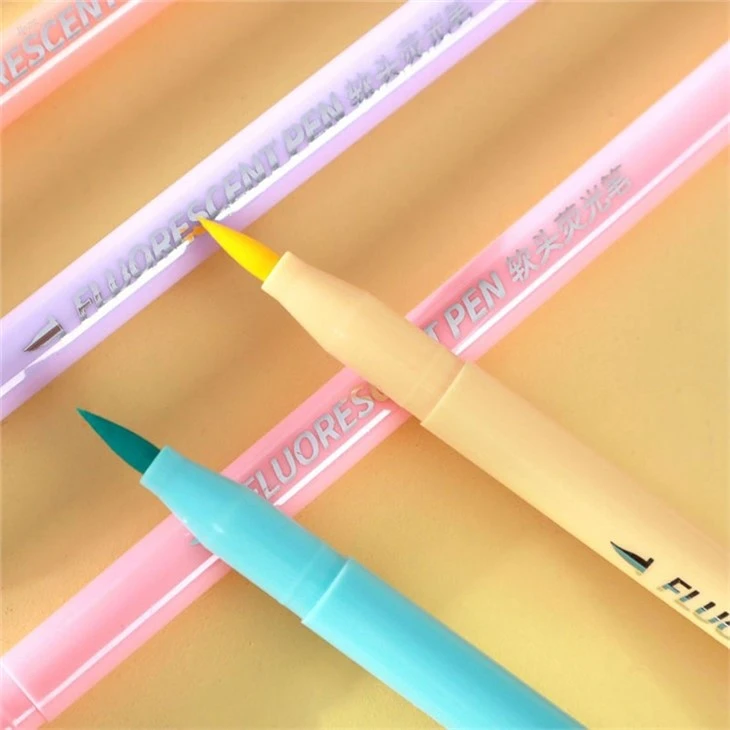6 Colors Soft Brush Fluorescence Pen Set Art Color Highlighter