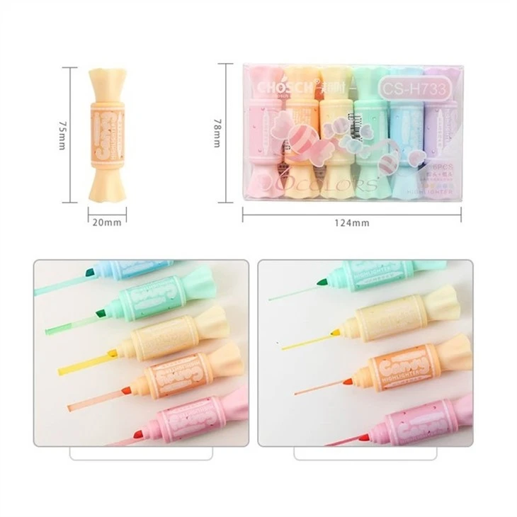 6pcs Mini Candy Shape Highlighter Marker Pen